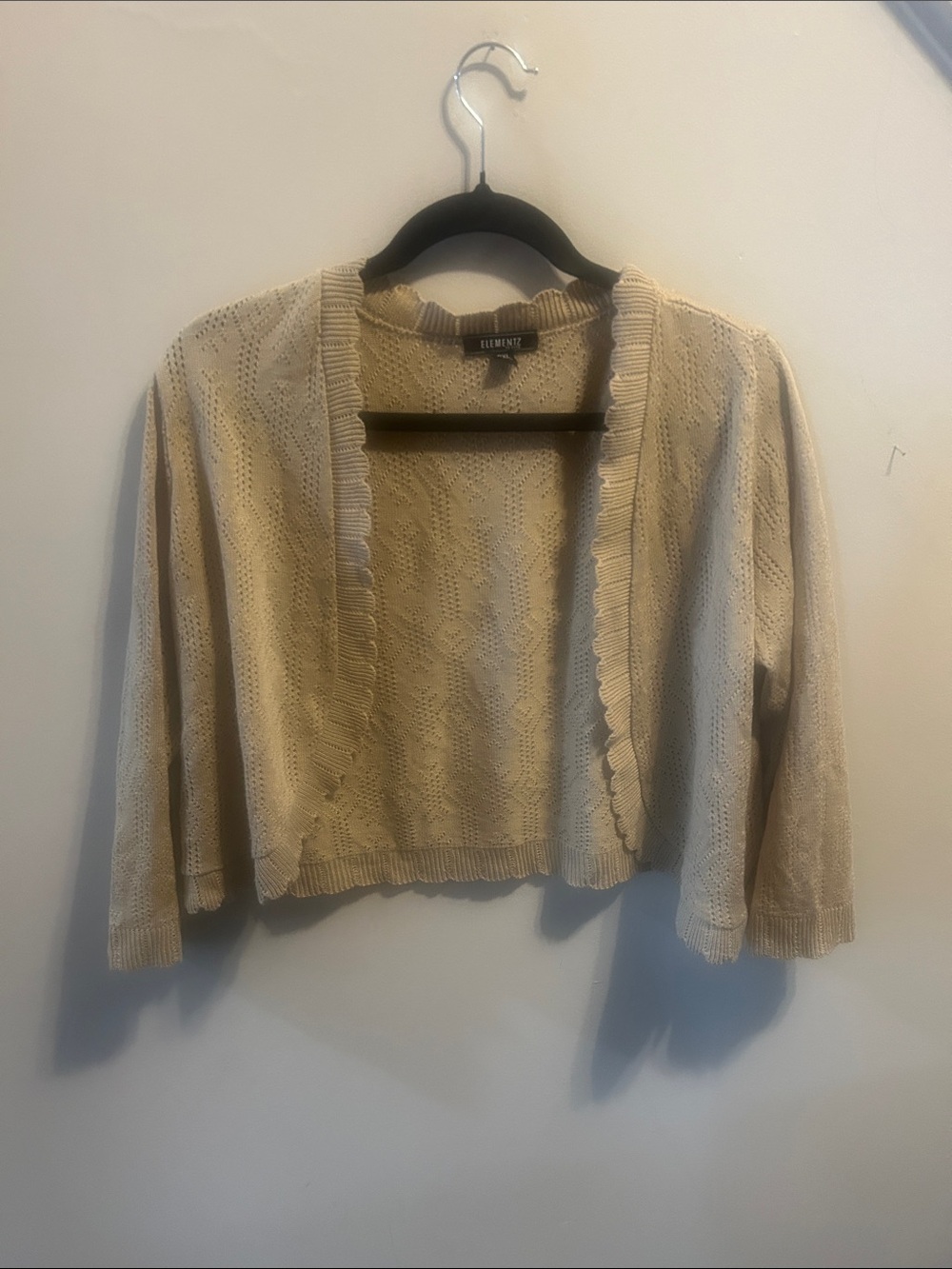Element Cream Cropped Open-Front Knit Cardigan